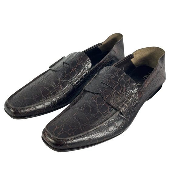 PRADA Dark Brown Croc Embossed Calfskin Men's Loafers Made in Italy 9UK - 10US - Picture 2 of 13